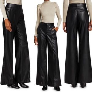 $295 ALICE + OLIVIA DYLAN VEGAN LEATHER BLACK FLARE PANTS 6 FAUX LEATHER